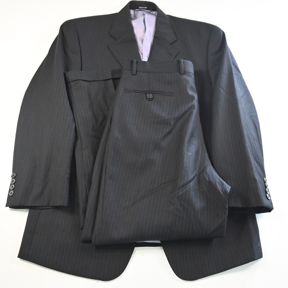 Sean‎ John 40S 33x29 Black Striped 100% Wool Mens Jacket Pants Suit